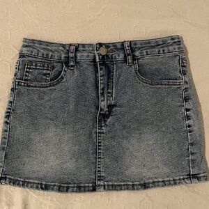 Washed Blue Denim Mini Skirt - Casual A-Line